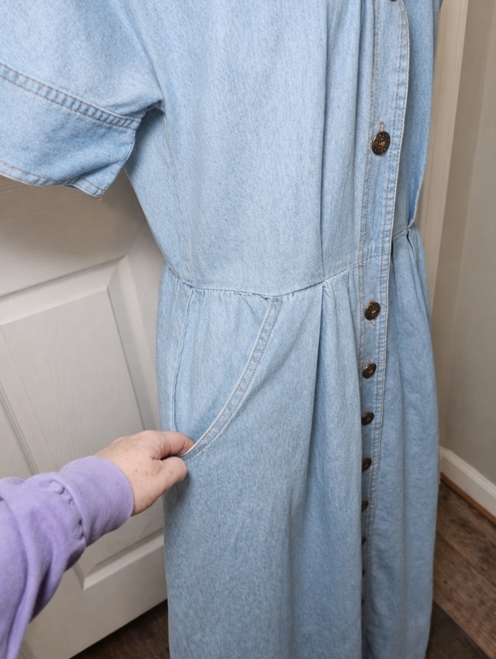 Vintage 90s Studio Ease Denim Midi Dress USA Button Front Country Western - Picture 5 of 11
